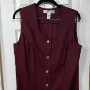 Valerie Stevens Pure Linen Button Dres 12 Sleevless Wine Maroon Aubergin Pockets